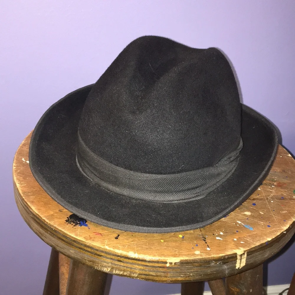 Vintage Pepo Sapka hat factorie Istanbul black felt Homburg 2” wide brim cap - Picture 2 of 12
